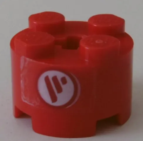 Brick, Round 2 x 2 with Axle Hole with 3 Red Stripes in White Circle Pattern (Sticker) - Set 42100
