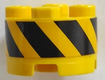 Brick, Round 2 x 2 with Axle Hole with Black and Yellow Danger Stripes Pattern (Sticker) - Set 70629