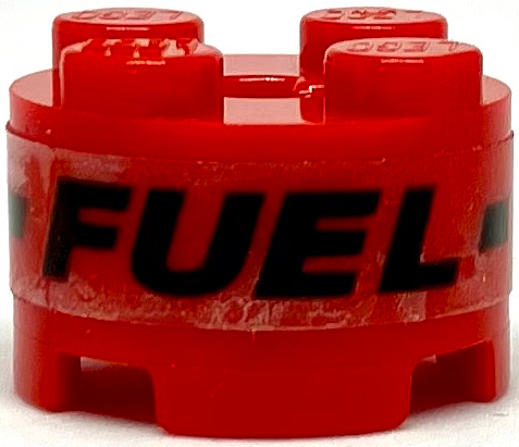 Brick, Round 2 x 2 with Axle Hole with Black 'FUEL' and Dotted Line Pattern (Sticker) - Set 75891