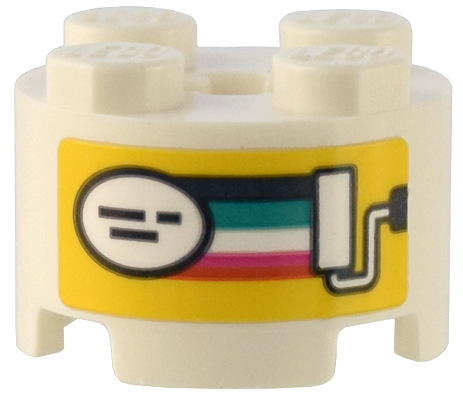 Brick, Round 2 x 2 with Axle Hole with Paint Can Label with Rainbow and White Oval and Roller on Yellow Background Pattern (Sticker) - Set 41732