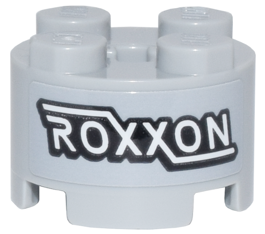 Brick, Round 2 x 2 with Axle Hole with Black and White 'ROXXON' Logo Pattern (Sticker) - Set 76269