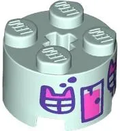 Brick, Round 2 x 2 with Axle Hole with Dark Pink and Dark Purple Door, Paint Spots and Windows with Cat Ears Pattern