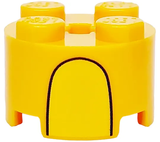 Brick, Round 2 x 2 with Axle Hole with Yellow Stripe and Curved Black Line Pattern