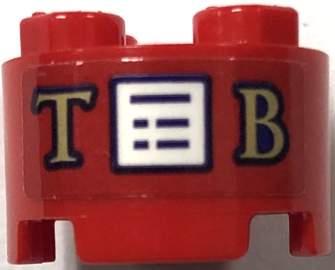 Brick, Round 2 x 2 with Axle Hole with Gold Letter T and B and Writing on White Square Pattern (Sticker) - Set 41714