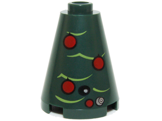 Cone 2 x 2 x 2 - Open Stud with Red Ornaments, Tree Boughs and Droid Instruments Pattern