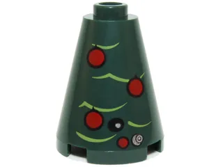 Cone 2 x 2 x 2 - Open Stud with Red Ornaments, Tree Boughs and Droid Instruments Pattern