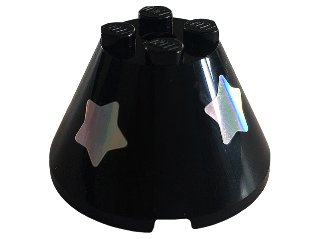 Cone 4 x 4 x 2 with Axle Hole with 2 Silver Stars Pattern Model Left Side (Sticker) - Set 41687