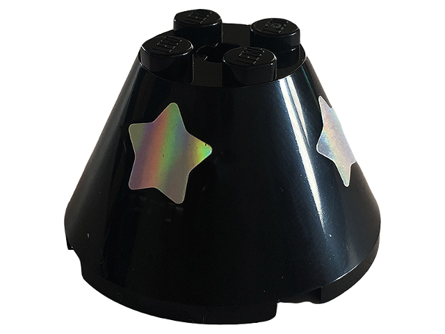 Cone 4 x 4 x 2 with Axle Hole with 2 Silver Stars Pattern Model Right Side (Sticker) - Set 41687