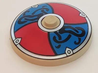 Dish 4 x 4 Inverted (Radar) with Solid Stud with Viking Shield Red / Blue with Black Ornament Pattern