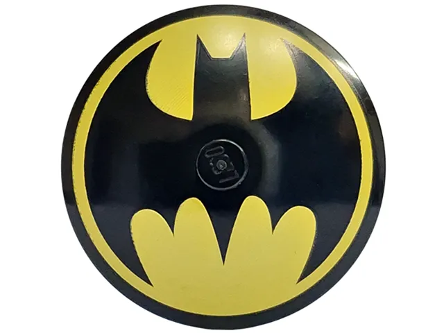 Dish 4 x 4 Inverted (Radar) with Solid Stud with Bat on Yellow Background Batman Logo Pattern