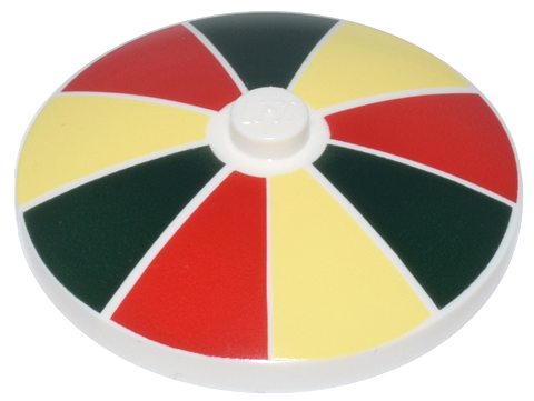 Dish 4 x 4 Inverted (Radar) with Solid Stud with Dark Green, Red, and Bright Light Yellow Stripes Pattern