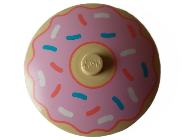 Dish 4 x 4 Inverted (Radar) with Solid Stud with Donut / Doughnut with Bright Pink Frosting and Coral, Dark Azure, and White Sprinkles Pattern