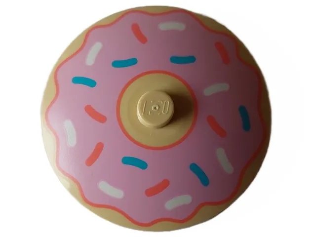 Dish 4 x 4 Inverted (Radar) with Solid Stud with Donut / Doughnut with Bright Pink Frosting and Coral, Dark Azure, and White Sprinkles Pattern