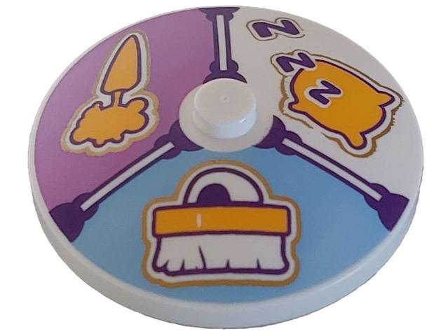 Dish 4 x 4 Inverted (Radar) with Solid Stud with Bright Light Orange Carrot on Medium Lavender Panel, Horse Brush on Bright Light Blue Panel and Pillow with Dark Purple 'zzZ' Pattern