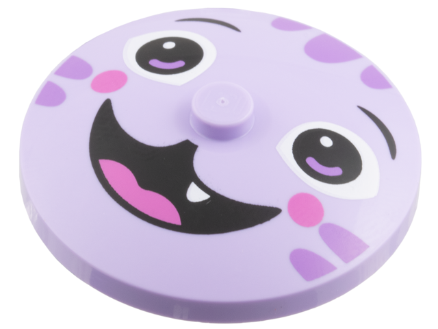 Dish 4 x 4 Inverted (Radar) with Solid Stud with Medium Lavender Stripes, Black Eyebrows, Dark Pink Cheeks and Tongue Pattern (DJ Catnip)