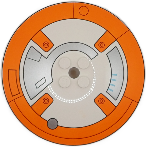 Dish 8 x 8 Inverted (Radar) - Solid Studs with SW BB-8 Droid Orange Circle and Silver Control Panels with Medium Blue Lights Pattern