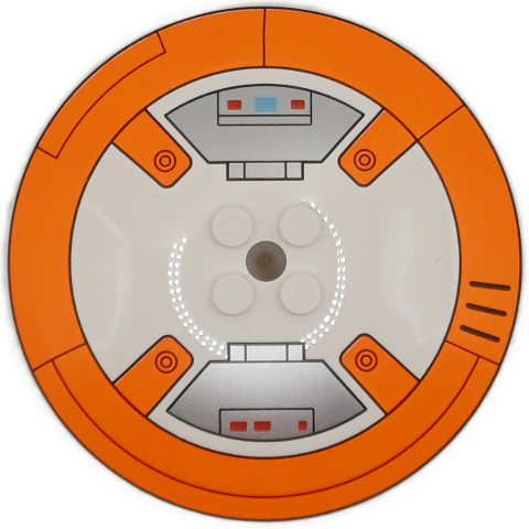 Dish 8 x 8 Inverted (Radar) - Solid Studs with SW BB-8 Droid Orange Circle and Silver Control Panels with Red and Medium Blue Lights Pattern