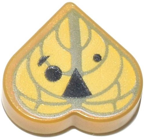Tile, Round 1 x 1 Heart with Yellow and Olive Green Leaf with Black Eyes and Nose Pattern (The Legend of Zelda Korok Walton Face)