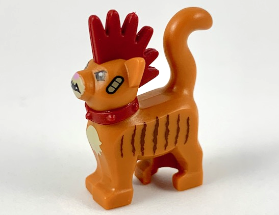 Cat, Standing with Molded Dark Red Spiky Mohawk and Collar and Printed Bandages and Dark Brown Stripes Pattern (The LEGO Movie 2 Scarfield)