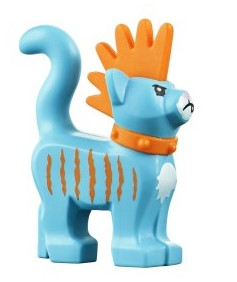 Cat, Standing with Molded Orange Spiky Mohawk and Collar and Printed Stripes, White Muzzle and Chest, Bright Pink Nose, Closed Mouth with Fang Pattern (Monkie Kid Mo)