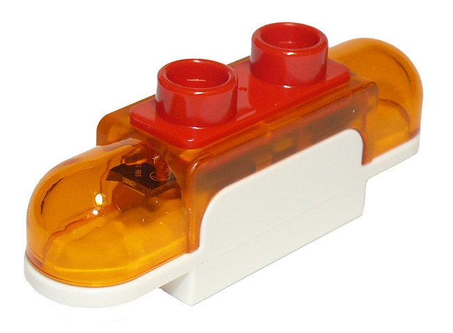 Duplo Siren with Light and Sound, 1 x 2 Base with Trans-Orange Lights, Curved Edges and Red 2 Stud Button on Top