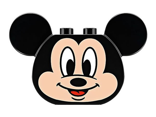 Duplo, Brick 2 x 4 x 2 Rounded Ends and Mouse Ears, Light Nougat Mickey Mouse Face Pattern