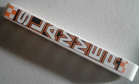 Technic, Liftarm Thick 1 x 9 with 'SLAMMER' on Orange and White Checkered Background Pattern (Sticker) - Set 8135