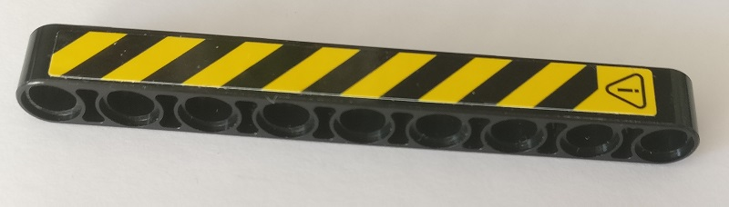 Technic, Liftarm Thick 1 x 9 with Warning Sign and Black and Yellow Danger Stripes Pattern Model Right Side (Sticker) - Set 42082