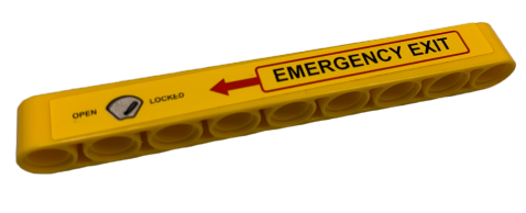 Technic, Liftarm Thick 1 x 9 with Handle, Red Arrow and 'EMERGENCY EXIT' Pattern Model Left Side (Sticker) - Set 9396