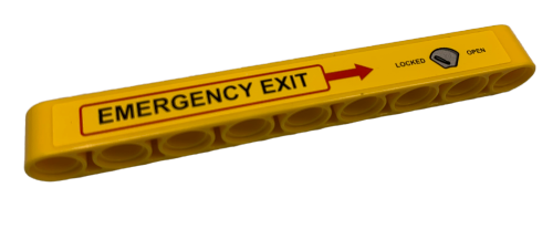 Technic, Liftarm Thick 1 x 9 with Handle, Red Arrow and 'EMERGENCY EXIT' Pattern Model Right Side (Sticker) - Set 9396