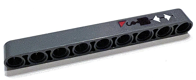 Technic, Liftarm Thick 1 x 9 with Red Triangle, Black Crane Hook and White Double Arrows Pattern (Sticker) - Set 42097