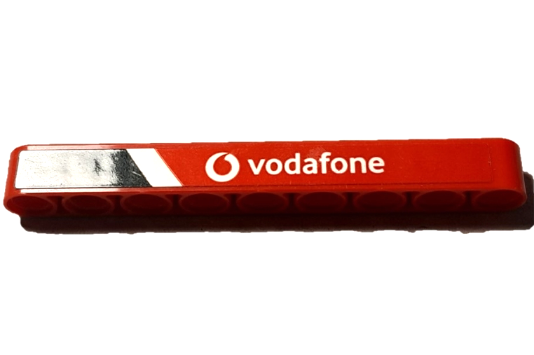 Technic, Liftarm Thick 1 x 9 with Black and White Stripes and Vodafone Logo Pattern Model Left Side (Sticker) - Set 42137