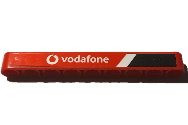 Technic, Liftarm Thick 1 x 9 with Black and White Stripes and Vodafone Logo Pattern Model Right Side (Sticker) - Set 42137