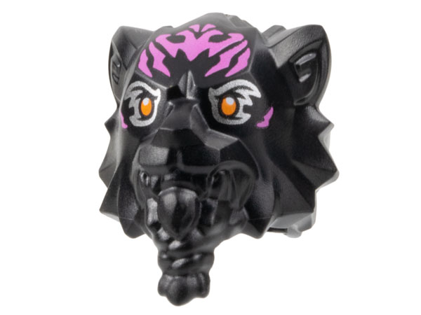 Minifigure, Head, Modified Tiger with Braided Beard with Dark Pink Markings and Orange Eyes with Silver Outlines Pattern