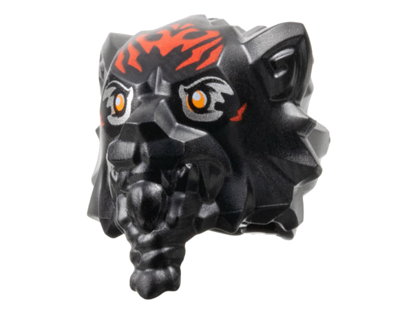Minifigure, Head, Modified Tiger with Braided Beard with Red Markings and Orange Eyes with Silver Outlines Pattern