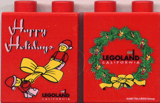 Duplo, Brick 1 x 2 x 2 with Happy Holidays 2001 Pattern