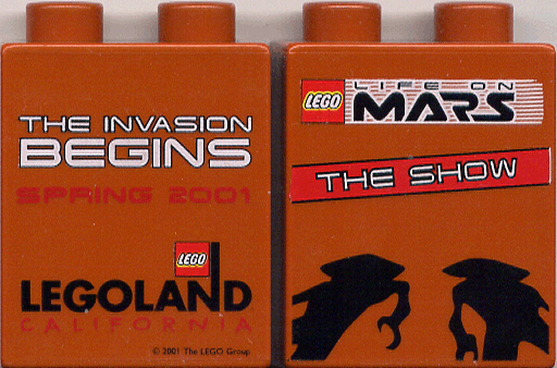 Duplo, Brick 1 x 2 x 2 with Life On Mars Show 2001 Pattern