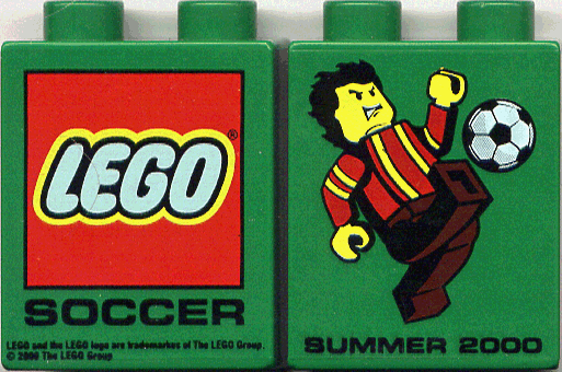 Duplo, Brick 1 x 2 x 2 with Summer 2000 LEGO Soccer Pattern