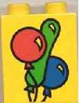 Duplo, Brick 1 x 2 x 2 with Three Balloons Pattern