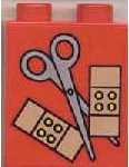 Duplo, Brick 1 x 2 x 2 with Scissors and Bandages Pattern