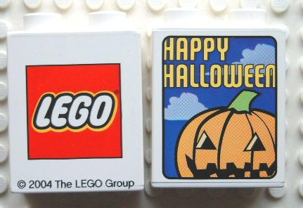 Duplo, Brick 1 x 2 x 2 with Halloween 2004 Happy Halloween and Pumpkin Pattern