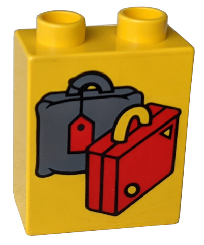 Duplo, Brick 1 x 2 x 2 with Dark Gray and Red Suitcases Pattern