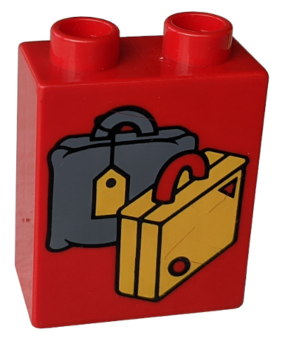 Duplo, Brick 1 x 2 x 2 with Dark Gray and Yellow Suitcases Pattern