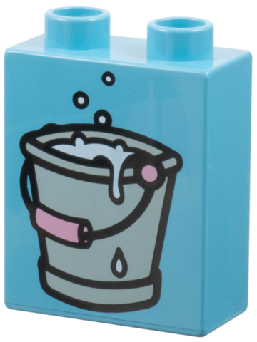 Duplo, Brick 1 x 2 x 2 with Bucket of Water in Gray Pattern