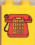 Duplo, Brick 1 x 2 x 2 with Red Telephone with Yellow Buttons Pattern