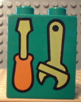 Duplo, Brick 1 x 2 x 2 with Screwdriver and Wrench Pattern
