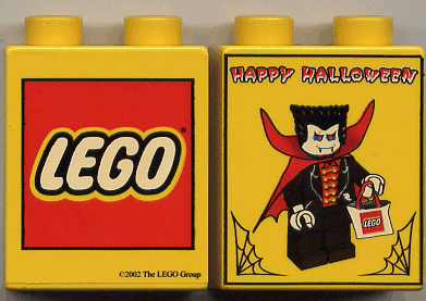 Duplo, Brick 1 x 2 x 2 with Halloween 2002 Happy Halloween Pattern (LEGO logo)