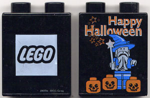 Duplo, Brick 1 x 2 x 2 with Halloween 2001 Happy Halloween Pattern (LEGO logo)