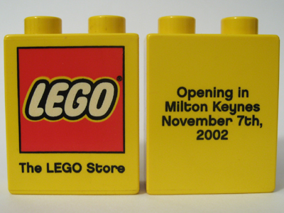 Duplo, Brick 1 x 2 x 2 with The LEGO Store Milton Keynes 2002 Opening Pattern