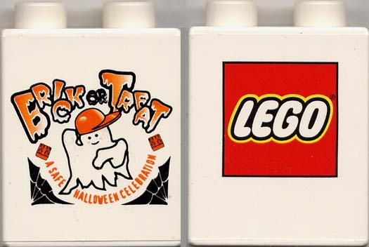 Duplo, Brick 1 x 2 x 2 with Halloween 2000 Brick or Treat Pattern (LEGO Logo)